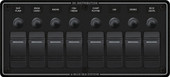 BLUE SEA 8371-BSS PANEL H2O 12VDC CLB 8POS BLK H With 8 Rocker Switches; LED Indicator Lights; 8 Positions; 12/24 Volt DC; 90 Amps; Black; With 8 Push Button Reset Only Quick Connect Circuit Breaker/ Black 60 Label Set; Ignition Protected