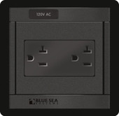 BLUE SEA 1479-BSS PANEL 360 120VAC DUAL OUTLET 360 Panel; For Mounting Equipment/ Switching/ Monitoring Functions; 120 Volts AC; Black; 4.88 Inch Width x 4-3/4 Inch Height x 1 Inch Depth