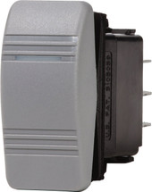 BLUE SEA 8221-BSS SWITCH CONTURA DPDT (ON)-OFF-ON 20 Ampere At 12 Volts/ 15 Ampere At 24 Volts; Rocker Switch; Mom On-Off-On Switch Action; Double Pole Double Throw; LED; Black With Gray Actuator