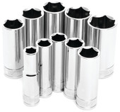 PERFORM TOOL W38300 SOCKET SET 3/8 Inch Drive; Standard; Deep/ 6 Point; Chrome Vanadium Steel; With Size Of 3/8 Inch/ 7/16 Inch/ 1/2 Inch/ 9/16 Inch/ 5/8 Inch/ 11/16 Inch/ 3/4 Inch/ 13/16 Inch/ 7/8 Inch/ 15/16 Inch; Set Of 10