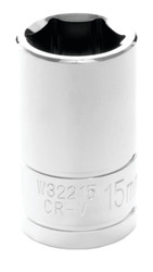 PERFORM TOOL W32215 SOCKET 15MM 1/2 Inch Drive; 15 Millimeter; Metric; 6 Point; Polished Nickel Chrome Plated; Vanadium Alloy Steel; Single