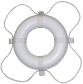 TAYLOR MADE 361 24' WHITE FOAM RING BUOY Life Buoy; 24 Inch Diameter; Ring; With Sewn In Beckets To Secure Grab Line; White; Unicellular Polyurethane Foam Core/ Vinyl Shell/ Polypropylene Grab Line; 16.5 Pound Sea Water Buoyancy; With White Grab Line