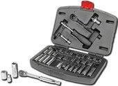 PERFORM TOOL W36905 TOOL SET 1/4 Inch Drive; Standard/ Metric; Chrome Vanadium Steel; With Quick Release Ratchet/ Spinner Handle/ Universal Joint/ Extension Bar/ Sockets/ Deep Sockets/ Carrying Case; Set Of 36