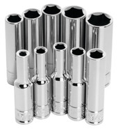 PERFORM TOOL W36300 SOCKET SET 1/4 Inch Drive; Standard; Deep/ 6 Point; Chrome Vanadium Steel; With Size Of 5/32 Inch/ 3/16 Inch/ 7/32 Inch/ 1/4 Inch/ 9/32 Inch/ 5/16 Inch/ 11/32 Inch/ 3/8 Inch/ 7/16 Inch/ 1/2 Inch; Set Of 10