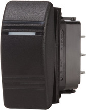 BLUE SEA 8289-BSS SWITCH CONTURA DPDT(ON)-OFF-ON BLK 20 Ampere At 12 Volts/ 15 Ampere At 24 Volts; Rocker Switch; Mom On-Off-On Switch Action; Double Pole Double Throw; LED; Black
