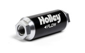 HOLLEY 162-570 FILTER 260 G 10 M -12AN In-Line; -12 AN Inlet/ Outlet; 2 Inch Diameter x 5-1/2 Inch Length; 10 Micron Depth Media Element; Black Anodized; Billet Aluminum; Up To 260 GPH