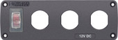 BLUE SEA 4367-BSS PANEL ACC H2O 3 SOCKET BLANK Water Resistant Panel  With Three Blank Openings For 12VDC Sockets Or USB Sockets. Includes Illuminated 15A Circuit Breaker Rocker Switch With Silicone Boot.