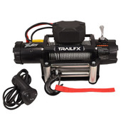 TRAILFX WXV95B XV95 STEEL CABLE WINCH Vehicle Mounted; Vehicle Recovery Winch; 12 Volt Electric; 9500 Pound Line Pull Capacity; 94 Foot Wire Rope; Roller Fairlead; Wired Remote; 3 Stage Planetary Gear Drive