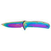 Kershaw Outcome, Folding Knife, Assisted Opening, 2.8" Drop Point, 8Cr13MoV Blade Steel, 6.7" Overall Length, Frame Lock, Rainbow PVD Finish 2044RBW Kershaw Outcome, Folding Knife, Assisted Opening, 2.8" Drop Point, 8Cr13MoV Blade Steel, 6.7" Overall Length, Frame Lock, Rainbow PVD Finish 2044RBW