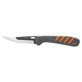 Outdoor Edge Razor HTX, Fixed Blade Knife, Plain Edge, 3.5" Blade Length, Includes (3) Drop Point Blades, (2) Black Bone Blades, (1) Gutting Blade, (1) Saw Blade Pod, Matte Finish, Orange & Gray Rubberized Aluminum Handle, Includes Sheath HTX35B-6C