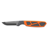 Outdoor Edge Razor APX, Fixed Blade Knife, Plain Edge, 2.5" Blade Length, Includes (5) 5 Drop Point Blades, Matte Finish, Orange Titanium Coated Removeable Blade Storage Scales, Includes Polypropylene Sheath APX25-5C