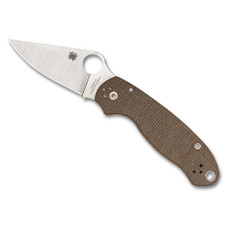 Spyderco Para 3, Folding Knife, Plain Edge, Brown Canvas Micarta Handle, Satin Finish, Silver, 2.92" Blade Length, CPM CRU-WEAR Steel C223MPCW