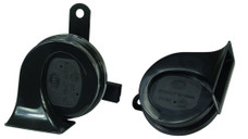 HELLA 012010901 HORN KIT BX BLK TRUMPET 1 One 500 Hertz High-Tone Horn/ One 400 Hertz Low-Tone Horn; 113 Decibels; 12 Volt; 72 Watt; 3.4 Inch Trumpet; Black; ABS Plastic Housing; Set Of 2; With Galvanized Metal Bracket