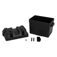 CAMCO 55362 BATTERY BOX  STANDARD Fits Group 24 Batteries; Includes Tie Down Strap/Securing Brackets/Hardware; Black; Polypropylene; With Battery Hold-Down/ Battery Lid/ Battery Foot Clamps and Screws