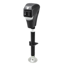 LIPPERT COMP 285318 ELEC JACK  300# BLACK Electric A Frame Jack; 3500 Pound Capacity; 18 Inch Travel; Bolt On; Black; Steel; With 4 LED Lights/ Mounting Hardware/ Pins And Manual Crank Handle