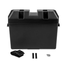 CAMCO 55372 BATTERY BOX  LARGE Fits Group 27  30 and 31 Batteries; Includes Tie Down Strap/Securing Brackets/Hardware; Black; Polypropylene; With Battery Hold-Down/ Battery Lid/ Battery Foot Clamps and Screws
