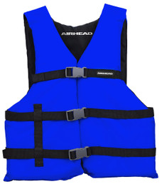 AIRHEAD 30002-15-A-BL AIRHEAD GENERAL PURPOSE LIFE VEST Life Vest; Fits Chest Sizes 30 Inch To 52 Inch; Harmonized U S Coast Guard And Transport Canada Approved;Adult; Poly-e Flotation/ Polyester Shell; Blue; Open Sides With 3 Buckles