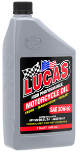 LUCAS OIL 10700 SAE 20W-50 MOTORCYCLE OIL SAE 20W-50; 1 Quart Bottle; Single; High Performance