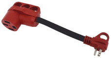 VALTERRA LLC A10-1550VP ADAPTER CORD  12'  RED  C For Connecting RV Power Inlet To Standard Power Source; 15 Amp Male To 50 Amp Female; 15 Amp; Dog Bone; 12 Inch Length; Not Waterproof; Without Lighted Ends; Without Plug Handle; With Retail Package
