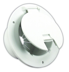 JR PRODUCTS 541-2-A HATCH - CABLE W/ BK PW 3-1/2 Inch Cutout Dimension; 5-1/8 Inch x 2-3/8 Inch; Round; With Back; Accepts Up To 30 Amp/ 50 Amp Cords; Polar White; Snap Lock Door