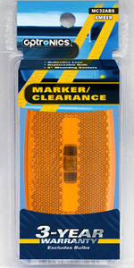 OPTRONICS MC32ABS M/C; OVAL;BLK BASE; AMB Incandescent; Oblong; 4 Inch Length x 2 Inch Width x 1-1/8 Inch Depth; Amber Lens; Black ABS Housing; With Reflex Lens; 12 Volts DC; Surface Mount; Retail Packaging