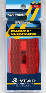OPTRONICS MC32RS M/C; OVAL;WHT BASE; RED Incandescent; Oblong; 4 Inch Length x 2 Inch Width x 1-1/8 Inch Depth; Red Lens; White ABS Housing; With Reflex Lens; 12 Volts DC; Surface Mount; Retail Packaging