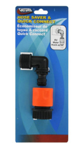 VALTERRA LLC A01-0137VP QUICK CONN HSE SAVER 90 Quick Connect; Fits Standard Garden Hose Female Coupling; Plastic; With 90 Degree Hose Saver; With Retail Package