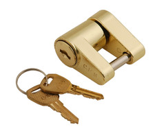 C.E. SMITH 00900-40 COUPLER LOCK Padlock; 3/4 Inch Wide Opening; Gold; Brass; Single; With 2 Keys; 1/4 Inch Lock Pin