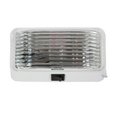 ARCON 18104 PORCH LIGHT WHT-CLR-SW CD/1 12 Volt; Rectangular; 5-3/4 Inch Length x 3-1/2 Inch Height; Surface Mount; White Base With Clear Lens; With Switch; Use Replacement Bulb #1003