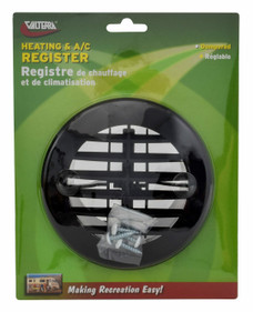 VALTERRA LLC A10-3353VP ROUND REGISTER  BLACK For 4 Inch Vent Hole; Round Register With Damper/ Louvers; Black; 5-3/8 Inch Diameter; With Installation Tape and Hardware