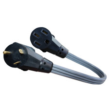 AP PRODUCTS 16-00570 30/50AMP FLAT WIRE ADAPTE For Connecting RV Power Inlet To Generator Power Source; 30 Amp Plug And 50 Amp Receptacle; Flat Wire; Grey/ Black; 18 Inch Length; Without Lock; Not Water Proofed; Without Light End; Without Handle