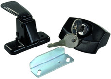 JR PRODUCTS 11675 CAMPER DOOR LATCH  BLACK Universal; Keyed Alike Using Single Sided 701 Style Key; Painted; Black; Die Cast Steel; With Mounting Screws