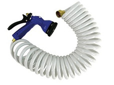 WHITECAP IND P-0440 WHITE COILED HOSE W/NOZZLE - 15' Coiled; 15 Foot Hose Length; 3/4 Inch Male And Femal Fitting; Polyurethane; With Adjustable Nozzle