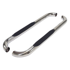 TRAILFX A0029S 3' NERF BAR PSS BODY MT With Step Pads; 3 Inch Round Bent; Polished; Stainless Steel; Without End Caps; Frame Body Mount Bolts
