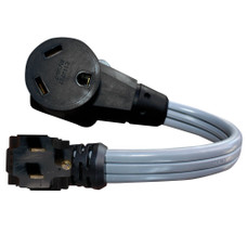 AP PRODUCTS 16-00568 15/30AMP FLAT WIRE ADAPTE For Connecting RV Power Inlet To Generator Power Source; 5-15P Plug And 30 Amp Receptacle; Flat Wire; Grey/ Black; 12 Inch Length; Without Lock; Not Water Proofed; Without Light End; Without Handle