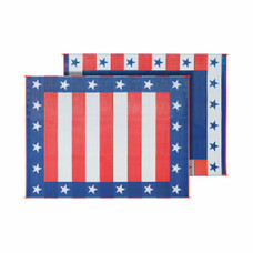 FAULKNER 46502 MAT  INDEPENDENCE DAY 8X20 Independence Day Design; 20 Foot Length x 8 Foot Width; Red/ White/ Blue; Polypropylene; Reversible Fabric; Mold And Mildew Resistant; Without Grommets/ Storage Bag; With Corner Tie-Downs
