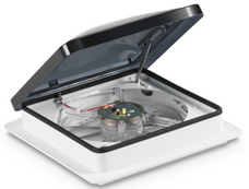 DOMETIC 802250 FA2250HWUSD81-AMERICAS Manual Opening; For 14 Inch x 14 Inch; With 3-Speed/ Reverse/ Thermostat Fan; Smoke Dome/ White High Profile Base; High Density UV-Stable Polyethylene; With Vent Assembly/ Installation Hardware