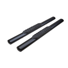 TRAILFX A1557T 4' OVAL STR TUNDRA DOUBLE CAB With Step Pads; 4 Inch Oval Straight; Powder Coated; Black; Steel; With Welded End Caps; Rocker Panel Mount