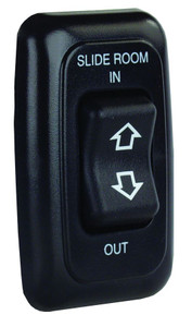 JR PRODUCTS 12285 SGL SLIDE-OUT SW ASSY  BK Momentary-On/ Off/ Momentary-On Switch; 5 Pin Terminal; 1.85 Inch x 1.20 Inch Cutout; 40 Amp/ 12 Volt; Black; With Bezel