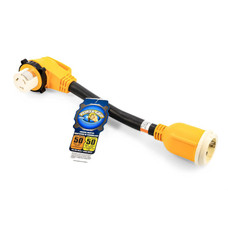 CAMCO 55572 50F/50M  18'  90* For Connecting Marine-Style 30 or 50 Amp RV Power Inlet To Marine Style Power Source; 50 Amp Female To 50 Amp Male; 90 Degree; 50 Amp; 18 Inch Length; Locking; Waterproof; With Plug Head Handle