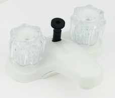 EMPIRE FAUCE U-YJW73W 4' LAV DIV W/ CRY HDLS Used For Lavatory; Single Piece 4 Inch Deck-Mount With Diverter; 2 Clear Crystal Knob Handle; White/ Plastic