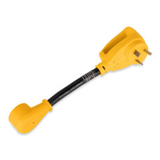 CAMCO 55155 30M/15F A 12' DOGBON HAND For Connecting RV Power Inlet To Standard Power Source; 30 Amp Male To 15 Amp Female; 30 Amp Dogbone; Non Locking; Not Waterproof; With Plug Head Handle; With English/ French Language Packaging