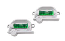 CAMCO 25520 LEVEL - RETRO RV  STANDARD BUBBLE Bubble Type; Side-To-Side And Front-To-Rear Leveling; Retro RV Shape Design; 2.60 Inch Length x 1.58 Inch Width x 0.56 Inch Height; Self Adhesive Mount Or Screw On Mount; Set Of 2