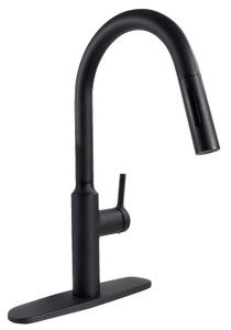 VALTERRA LLC PF231765 PREMIUM SLIMLINE FAUCET  BLACK Used For Kitchen; 8 Inch Deck Mount; Slimline Hi-Arc Spout With Pull Down Sprayer; Single Lever Handle; Matte Black; 1 Hole/ 3 Hole Application; Ceramic Disc Valve; With Mounting Hardware