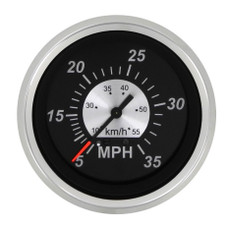 SIERRAMARINE 67283P SPEEDO KIT  BLACK STERLING 3'  35 M Aftermarket; 3 Inch; Full Sweep; Analog; 0-35 MPH; Without Tach/ Resettable Trip Odometer; Black Face/ Polished Bezel/ Black Pointer With Orange Tip; For Marine Applications