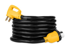 CAMCO 55542 50F/50M STD PWR GRIP  25' Marine-Style Power Supply Cord; Twist Lock Female End To Male End; 50 Amp; 25 Foot Length; Black/ Yellow; Locking; Waterproof; With Plug Head Handle