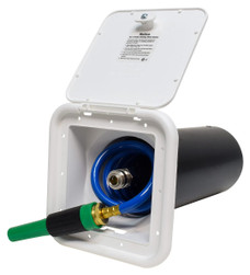 VALTERRA LLC PF147007 SPRAY-AWAY  5.5' SQ  QUICK CONNECT Self-Storing Unit With Quick Connect Valve; 7-1/5 Inch Square x 18 Inch Depth; 5-1/2 Inch Square Hole Installation; White; With 15 Foot Coiled Hose