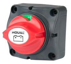 MARINCO 701HBRV MASTER BATTERY SWITCH House Battery Master Switch; Knob Type On/Off Switch; 275 Amp DC Continuous/ 455 Amp DC Intermittent/ 1250 Amp DC Cranking; 2-3/4 Inch Length x 2-3/4 Inch Width x 3 Inch Height