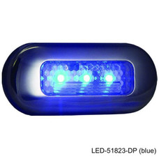 T-H MARINE LED-51823-DP BLUE OBLONG COURTESY LED Surface Mount; Blue 3-LED Bulb; 3 Inch Length x 1-1/4 Inch Width Oval; Polished Stainless Steel Bezel; With Mounting Hardware