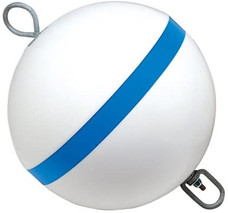 TAYLOR MADE 22170 SUR MOOR BUOY BLUE STRIPE  12' 12 Inch Diameter/ 38 Inch Circumference; White With Blue Stripe; Closed Cell Foam Interior With Polyethylene Shell; Blue Reflective Stripe For Night Time Visibility; 30 Pound Buoyancy In Sea Water